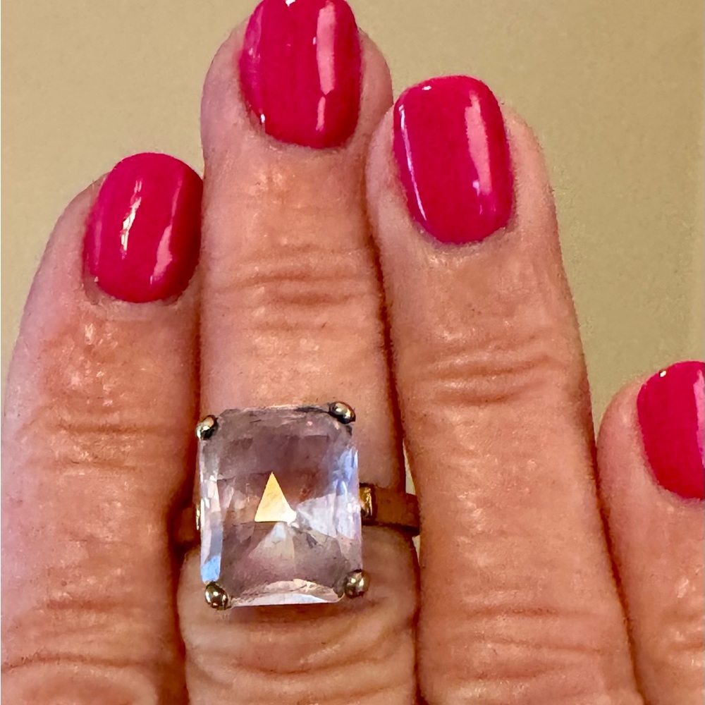 Ring - sterling silver/gold tone plated- stone is a faceted light pink or purple - Picture 5 of 12